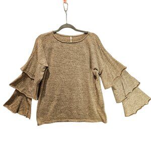 Jillian + Nicloe Blouse Womens M Gray Jersey Knit Bell tiered sleeves Stretch